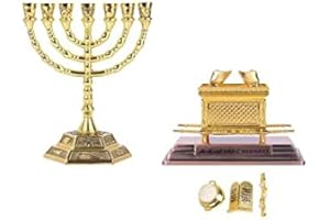 BRTAGG The Ark of The Covenant with Contents + Jerusalem Temple 7 Branch Candle Holder Israel Menorah Judaism Holy of Holies (Small)