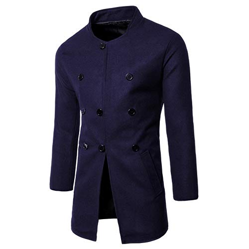 GREFER Fashion Personality Men's Jacket Autumn Winter Long Sleeve Solid Stand Button Woolen Coat Top - Thumbnail 2