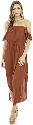 BQU-D1541-2,Off Shoulder Dress,Rust M