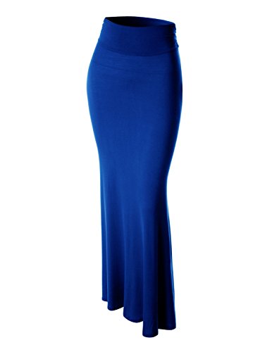 FLATSEVENWomens High Waisted Flared Maxi Skirt (Made in USA) (WSC101) Blue, L