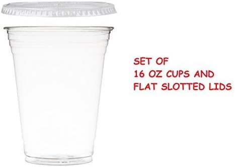 Ultra Clear 16 oz. Hard Plastic Cups with Flat Lids 50 Sets for Smoothie by Chef Town