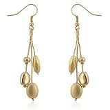 14k Gold Plated Matte and Shiny Bead 3-Strand Dangle Drop Earrings