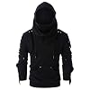 Realde Herren Lange Ärmel Sweatshirt mit Kapuze, Maske Tragen Retro Nieten Kostüm Halloween Kostüm mit Taschen Windjacke Herbst und Winter Kapuzenpullover Kapuzenshirt