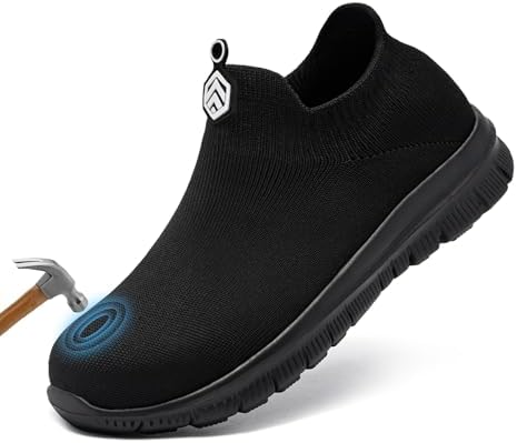 LARNMERN Slip On Steel Toe Shoes for Men Women Sock Sneakers Safety Toe ...