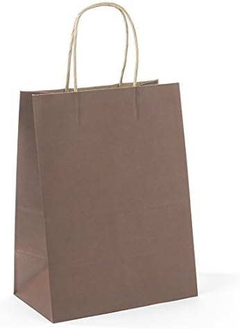Dark Brown Paper Bags 8x4.75x10.5" Kraft Paper Shopping Gift Merchandise Carry Retail Bags with Handle, Pack of 50