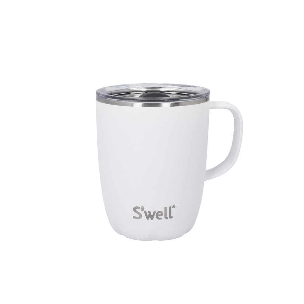 S'well Mug with Handle, Moonstone, 350ml. Vacuum Insulated Stainless Steel Travel Mug with Handle, On-The-Go Travel Cup with Slide-Open Lid - Dishwasher Safe, White — image 1
