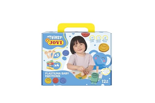Jovi My First Plasticine - 4 bars of 38 g and 3 wooden stamps Emotions | Super Soft Formula - NO DRYING - For Children Ages 12 Months + - Gluten Free - Encourages Fine Motor Skills