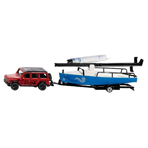siku 2564, Mercedes-AMG G65 mit Segelboot, 1:50, Metall/Kunststoff, Rot/Blau, Inkl. Trailer aus Metall, Viele Spielfunktionen