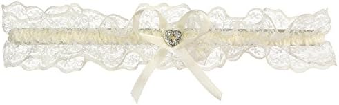 Bridal Lace Wedding Garter with Rhinestone Heart - Sexy Garters for Prom, Homecoming Party (M-L, Ivory)