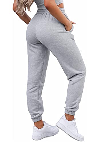 AROGONE Womens Comfy Drawstring High Waist Sweatpants Baggy Loose Cotton Joggers Athletic Pants with Pockets Grey Small