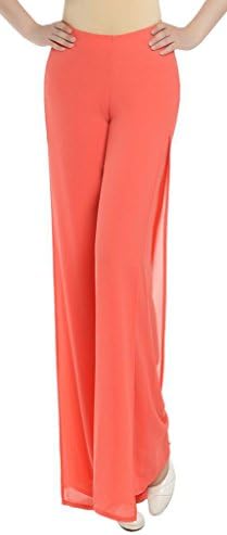 Cloudy Arch Women's Chiffon High Waist Wide Leg Split Palazzo Pants(Orange,29)