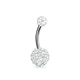 Bling Jewelry Crystal Shamballa Inspired Belly Ring 316L Steel