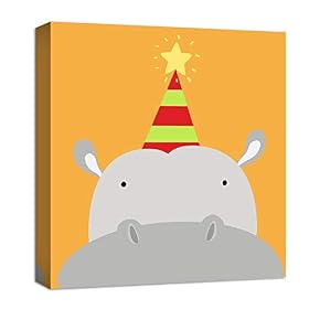 Grey Hippopotamus Painting Artwork for Home Framed for Kids