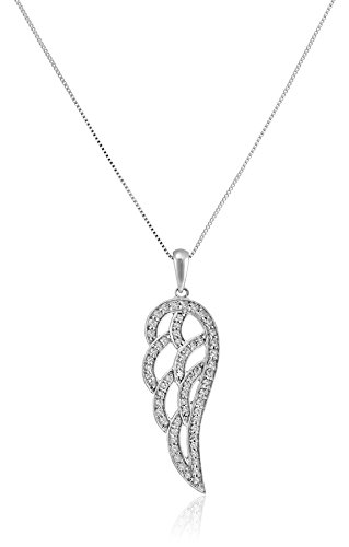 10k White Gold Angel Wing Pendant (1/4 cttw), 18"