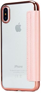 iPhone X Case, Ranbio PU Leather Folio Flip Case with Card Slot Clear Protective TPU Back Cover for Apple iPhone X (Pink)