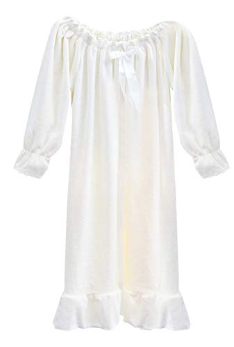 PUFSUNJJ Girls Princess Nightgown,Winter Long Sleeve Flannel Nightdress Pajamas Dress Kids 3-12 Years Offwhite