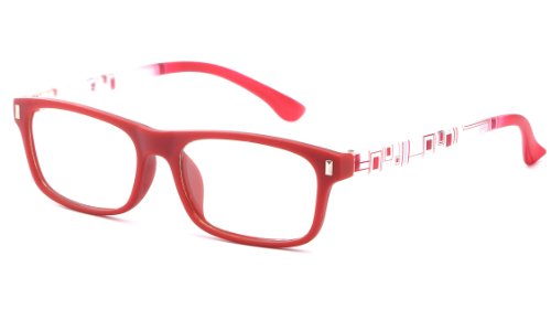 IG Women's Matte Finish Retro Temple Design Fashion Clear Lens Glassses in Red