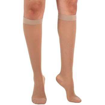 Absolute Support Sheer Compression Stockings for Women - Knee High 15-20mmHg Graduated Support - Natural Size Medium