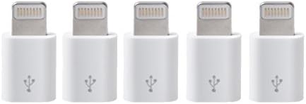 Micro USB to iPhone Style Connector Adapter Converter - White - [5 Pack] also for iPod Touch - iPad Mini / Air / Pro