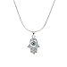 Meiligo® Fashion Womens Hip-hop Blue Evil Eye Necklace Jewelry Rhinestone Protective Hand of Fatima Palm Pendant Necklace (Silver)