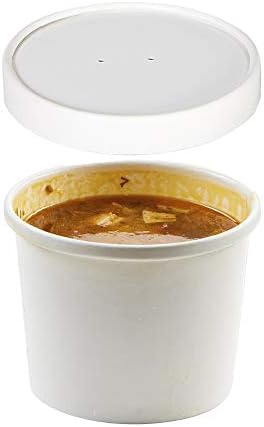 (Set of 500) 8-Ounce Poly-Coated White Paper Soup Containers with Vented Lids Combo, Hot/Cold Food Cups - Ice Cream/Frozen Yogurt, Paper Soup Cups to-Go/Take-Out Food Containers by Tezzorio