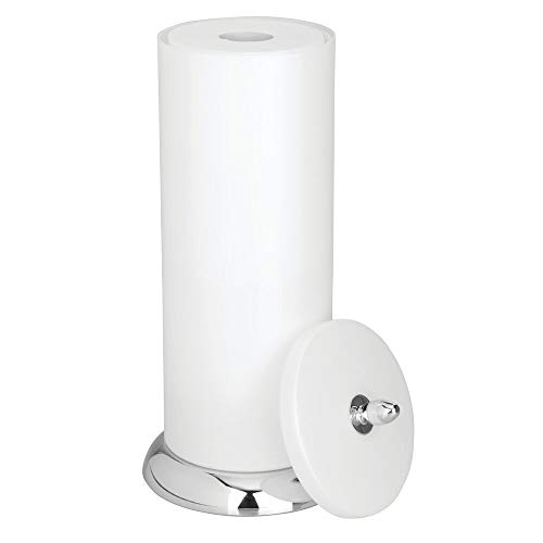 mDesign Plastic Free Standing Toilet Paper Holder Canister with Storage