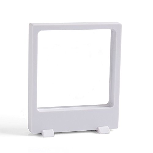 2087 AA Medallion Challenge Coin Chip Floating Display Stand Holder, Clear 3D PET Suspension Jewelry Showcase (White, 4.3 X5.1)