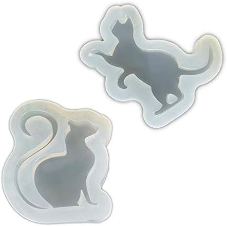 Fellee 2 pcs/set Small Cat Polymer Clay Silicone Mold,Crafting, Resin Epoxy, Jewelry Pendant Earrings Making, DIY Mobile Phone Decoration Tools,Semi-Transparent