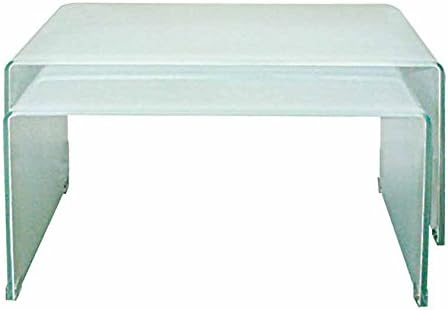 Creative Images International Nesting Collection 2 Piece Bent Glass Nesting Coffee Table Set, Extra White