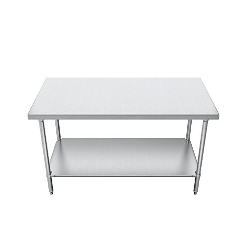 Elkay Foodservice Chef's Choice Work Table, 24"X108" OA, 36" Working Height, Flat Top, Stainless Undershelf, Turned Down Table Edge, Stainless Legs With Adjustable 1" Feet, 16 Gauge 300 Series Stainless Steel, NSF Certified