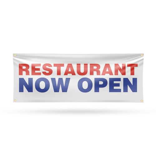 Restaurant Now Open Banner Sign 18 Inch x 48 Inch | 13 oz Vinyl with Metal Grom…