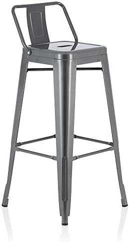 Set of 4 Isaac 66cm Tolix Fixed Counter Height Breakfast Bar Stool Industrial Design Gloss Painted Metal Seat Backrest and Footrest Ideal Cafe, Restaurant and Home Kitchen.