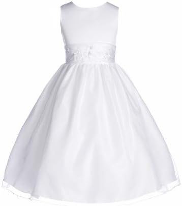 Girls Tip Top New Simple Beaded Satin And Organza Girl Dress, White, 4 (TT6036)
