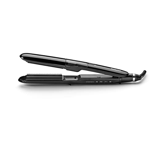 BaByliss Steam Straight Hair Glaetteisen – Feuchtigkeitsspendendes System fuer weicheres Haar, Titan-Keramik-Platten fuer glattes Styling, 5 Temperatureinstellungen von 150°C bis 230°C, ST492E