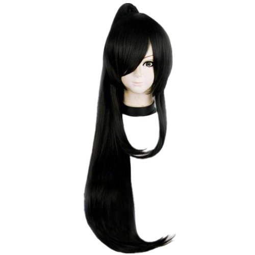 DAYISS D.Gray-Man Yu Kanda Anime Cosplay Wig Long Straight Full Wigs With Ponytail