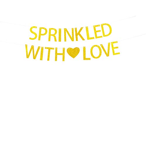 Sprinkled with Love Gold Glitter Banner for Baby Shower Decorations, Sprinkle with Love Party Banner for Baby Girl or Baby Boy Sprinkle, Baby Heart Sprinkle Decoration