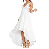 YS.DAMAI Women's Sexy V Neck Sleeveless Irregular Hem Elegant Cocktail Party Evening Dresses(White,XL)