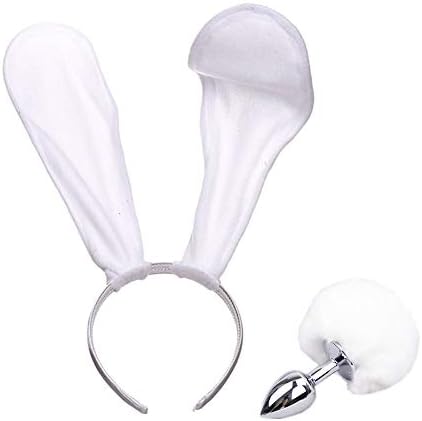 White Rabbit Bunny Ears Headbands and Short Tail B-ütt an-âl Pl-ùg T-ö-ys
