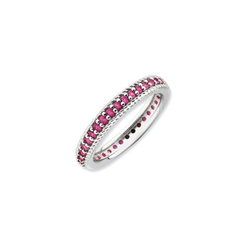 Sterling silver stackable 3/4 cttw created ruby eternity ring siz…