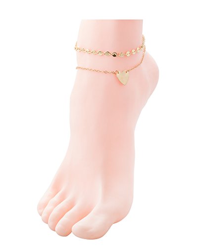 Zealmer Layered Metal Chain Gold Anklet Bracelet Beach Foot Jewelry Charm Heart