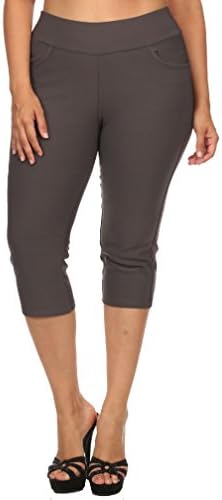 CurvyLuv Womens Plus Size Capri Casual to Dressy High Waist 4 Pocket Fabric (2X, Charcoal)