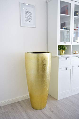 Vivanno Pflanzkübel Pflanzgefäß Blumenkübel Fiberglas City Gold Hochglanz - 100x47 – Bild 5