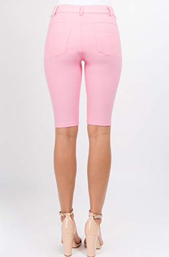 ICONOFLASH Women's Plus Size Light Pink Bermuda Shorts 2XL - Pull On Knee Length Jeggings Pockets Jean Leggings 2X-Large