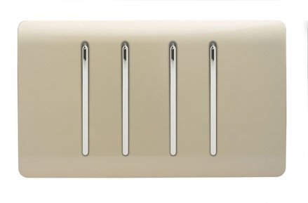 Trendi 4 Gang 2 way 240V Screwless Raised Front Twin Plate Plastic Artistic Modern Glossy 10 Amp Chrome Rocker Quad Electrical Wall Light Switch Champagne Gold - ART-SS44GO