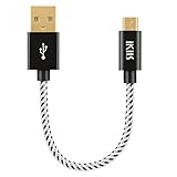 iKits Short Micro USB Cable, 0.5ft Nylon Braided High Speed Durable Sync and Charge Cord Compatible with S7, HTC, LG, Google & etc, Metal Plug & Mixed Color Cotton Jacket, USB 2.0 A Male to Micro B