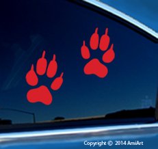 Wolf PAW Print sticker decal -Actual size of Wolf front paw Foot Prints-2 paw prints- Wolf dog bumper window sticker for cars trucks wall laptop RED
