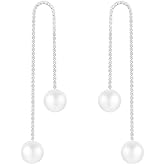 QIAOLEHUI Sparkling Rhinestone Long Tassel Pearl Dangle Earrings for Women Vintage Crystal Pearl Drop Earrings Wedding Party Bridal Jewelry