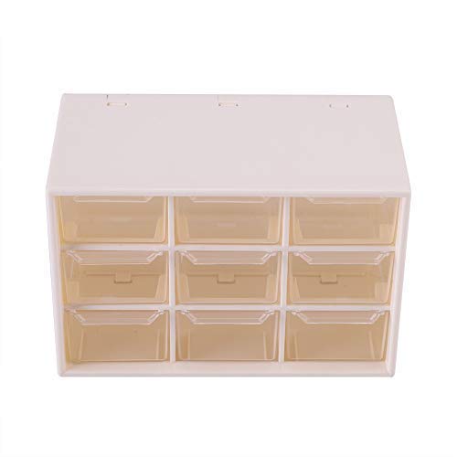 Fdit 9 Drawer Desktop Storage Portable Plastic 9 Lattice Mini Cabinets Drawer Jewelry Cosmetic Storage Box(White)