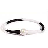 MINGHANG 9-11mm Silicone Edison Freshwater Pearl Bracelets,Womens Charm Bangle Jewelry,Colored Dainty Personalized Stretch Mood Rubber Bands for Men and Women 6.5'' 7'' 7.5''