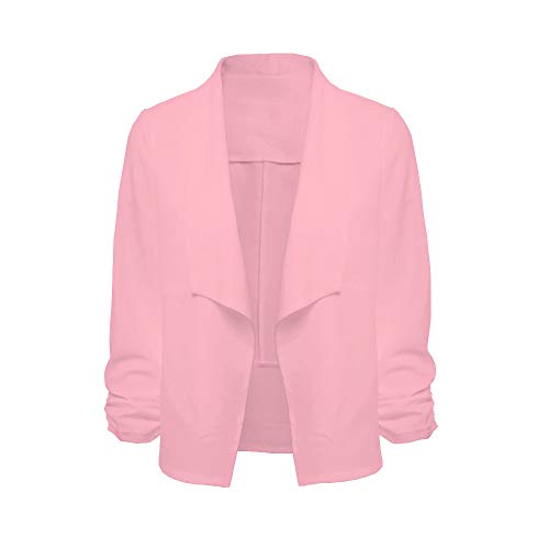 Misaky Women's Cardigan Work Office Suit 3/4 Sleeve Blazer Open Front Short Jacket (Pink, Medium)